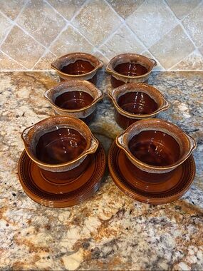 Vintage Kilncraft Glazed Ceramic Pots/Bowls and Saucers, England-Set of 6